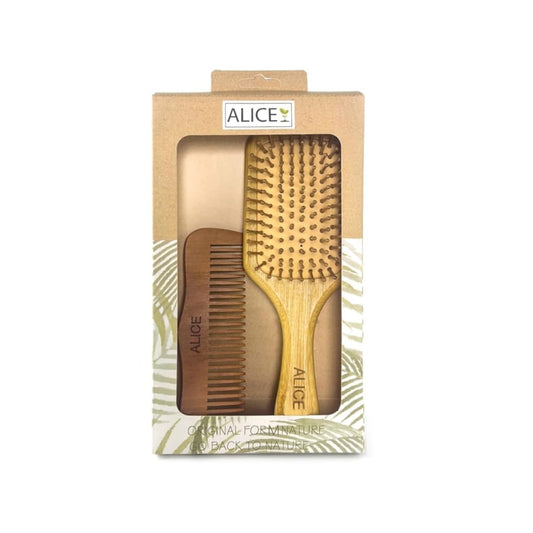 Alice Wooden Set فرشاة + مشط خشب