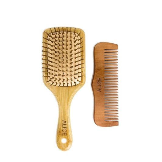 Alice Wooden Set فرشاة + مشط خشب